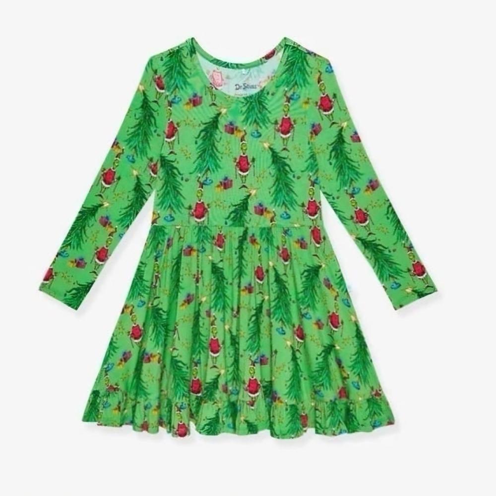 Posh Peanut Dr. Seuss Merry Grinchmas Ruffled Twirl Dress 3T/4T EUC
